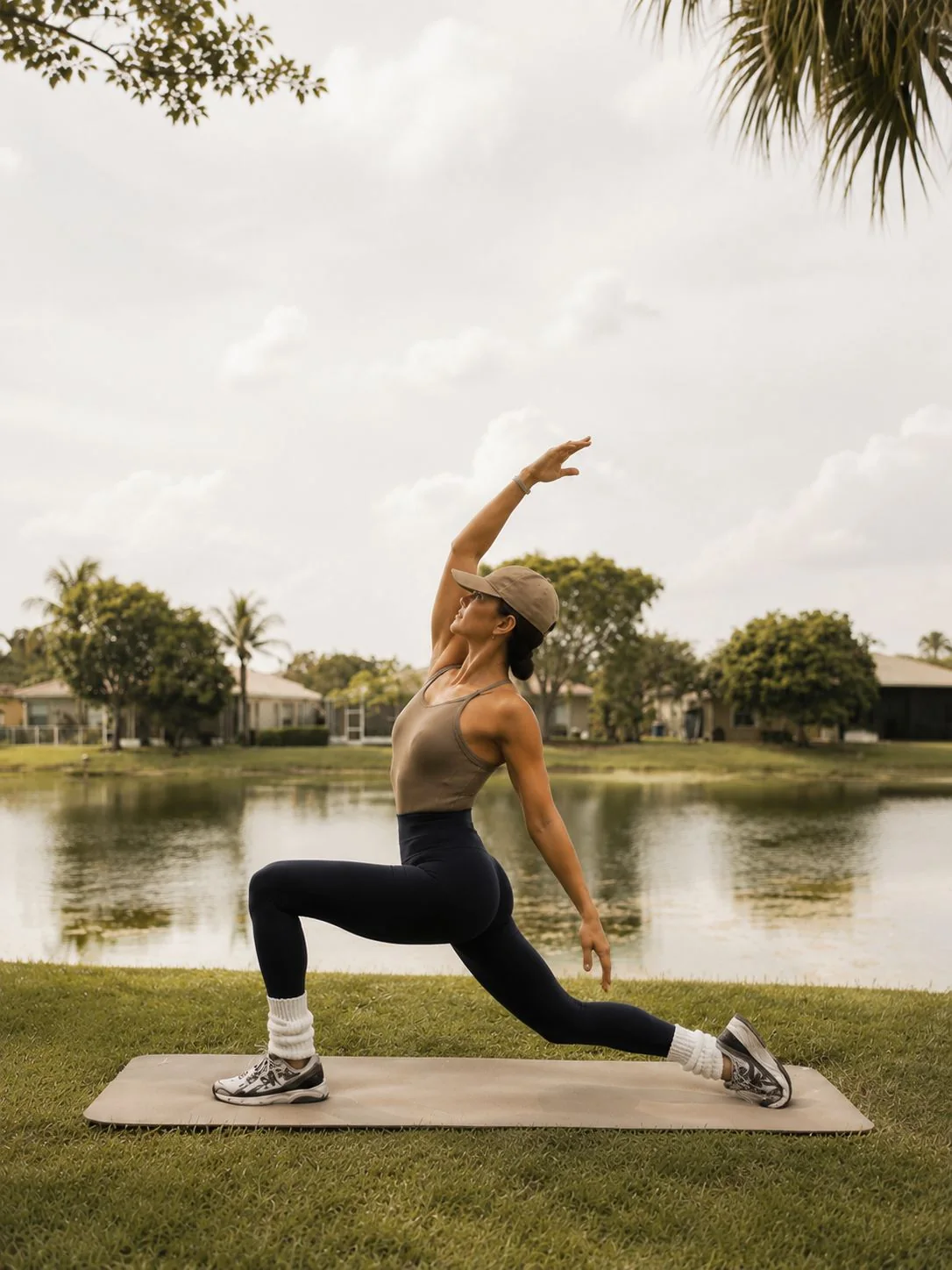 Ruth combining a deep lunge with a long overhead reach.